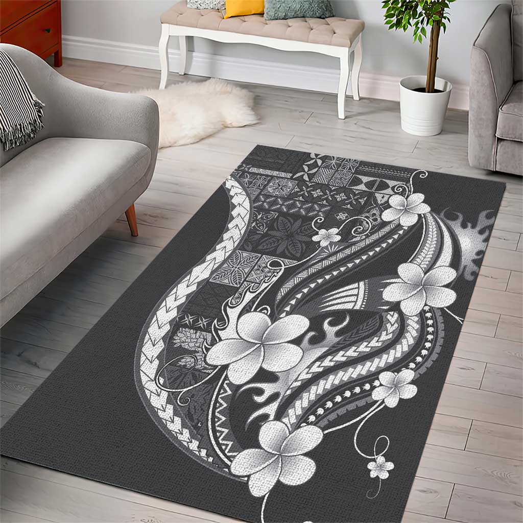 Samoa Siapo Tribal Pattern Area Rug Light Gray Polynesian Plumeria Tapa Motif LT9 - Polynesian Pride