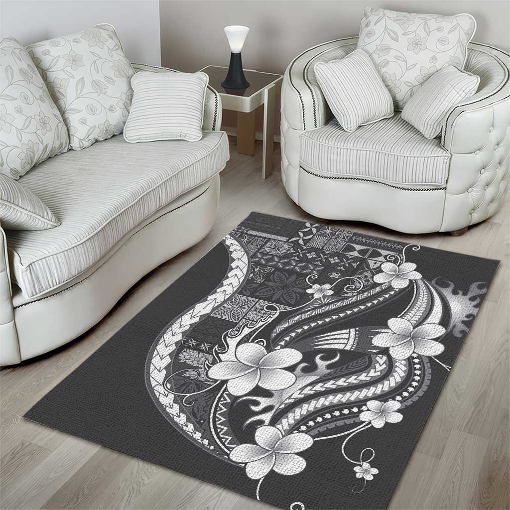 Samoa Siapo Tribal Pattern Area Rug Light Gray Polynesian Plumeria Tapa Motif LT9 - Polynesian Pride