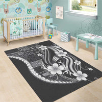 Samoa Siapo Tribal Pattern Area Rug Light Gray Polynesian Plumeria Tapa Motif LT9 - Polynesian Pride