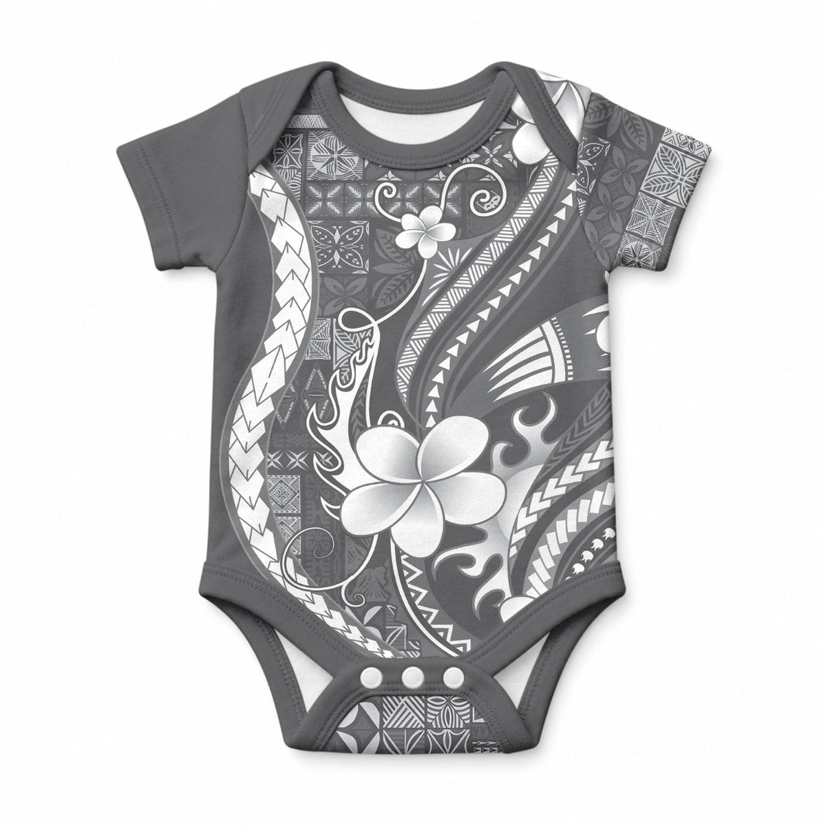 Samoa Siapo Tribal Pattern Baby Onesie Light Gray Polynesian Plumeria Tapa Motif LT9 Blue - Polynesian Pride