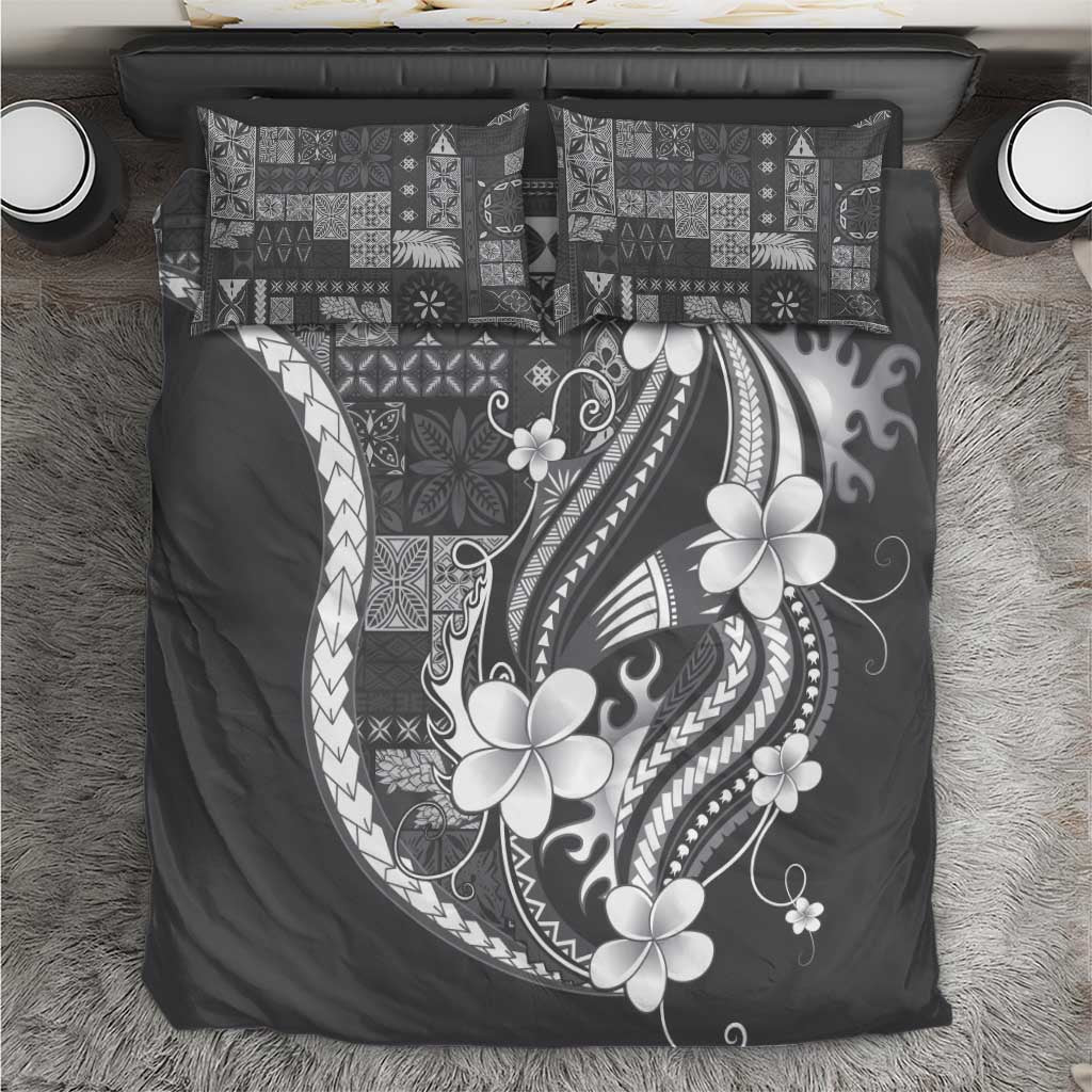 Samoa Siapo Tribal Pattern Bedding Set Light Gray Polynesian Plumeria Tapa Motif LT9 Gray - Polynesian Pride