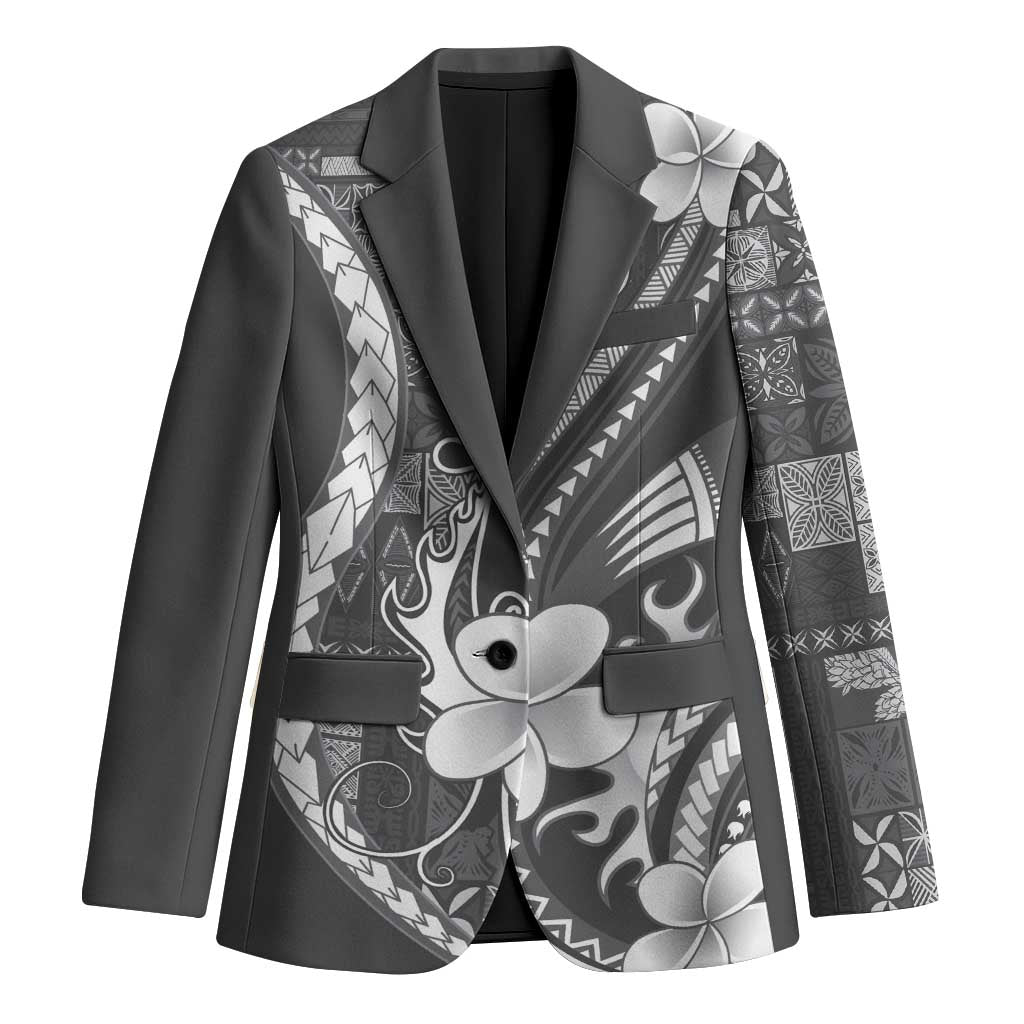 Samoa Siapo Tribal Pattern Blazer Light Gray Polynesian Plumeria Tapa Motif LT9 Unisex Gray - Polynesian Pride