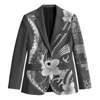 Samoa Siapo Tribal Pattern Blazer Light Gray Polynesian Plumeria Tapa Motif LT9 Unisex Gray - Polynesian Pride