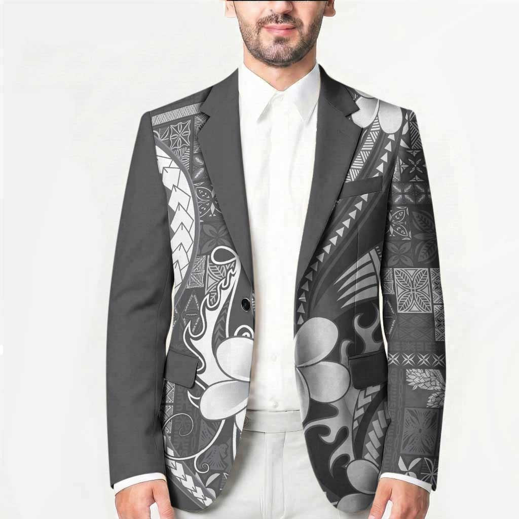 Samoa Siapo Tribal Pattern Blazer Light Gray Polynesian Plumeria Tapa Motif LT9 - Polynesian Pride