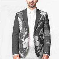 Samoa Siapo Tribal Pattern Blazer Light Gray Polynesian Plumeria Tapa Motif LT9 - Polynesian Pride