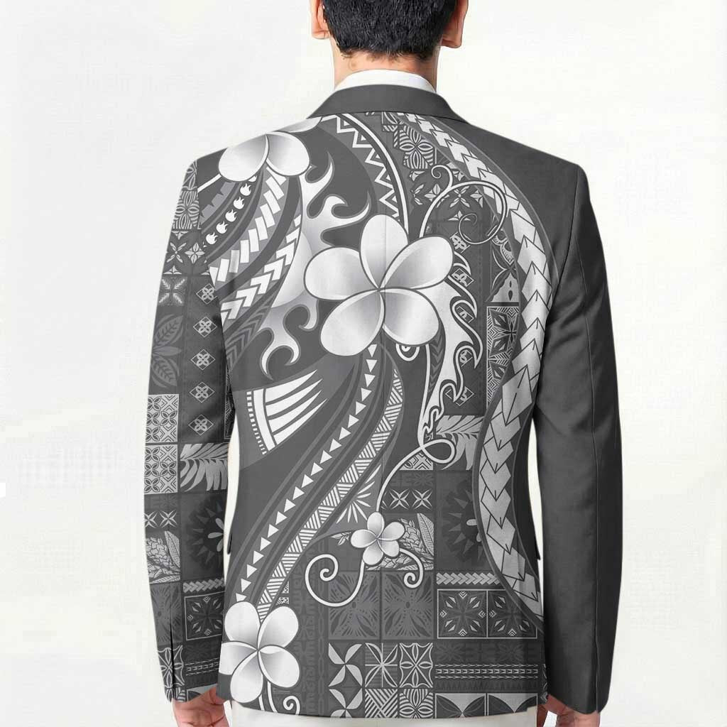 Samoa Siapo Tribal Pattern Blazer Light Gray Polynesian Plumeria Tapa Motif LT9 - Polynesian Pride