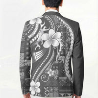 Samoa Siapo Tribal Pattern Blazer Light Gray Polynesian Plumeria Tapa Motif LT9 - Polynesian Pride