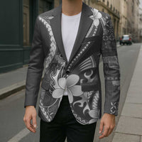 Samoa Siapo Tribal Pattern Blazer Light Gray Polynesian Plumeria Tapa Motif LT9 - Polynesian Pride