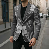 Samoa Siapo Tribal Pattern Blazer Light Gray Polynesian Plumeria Tapa Motif LT9 - Polynesian Pride
