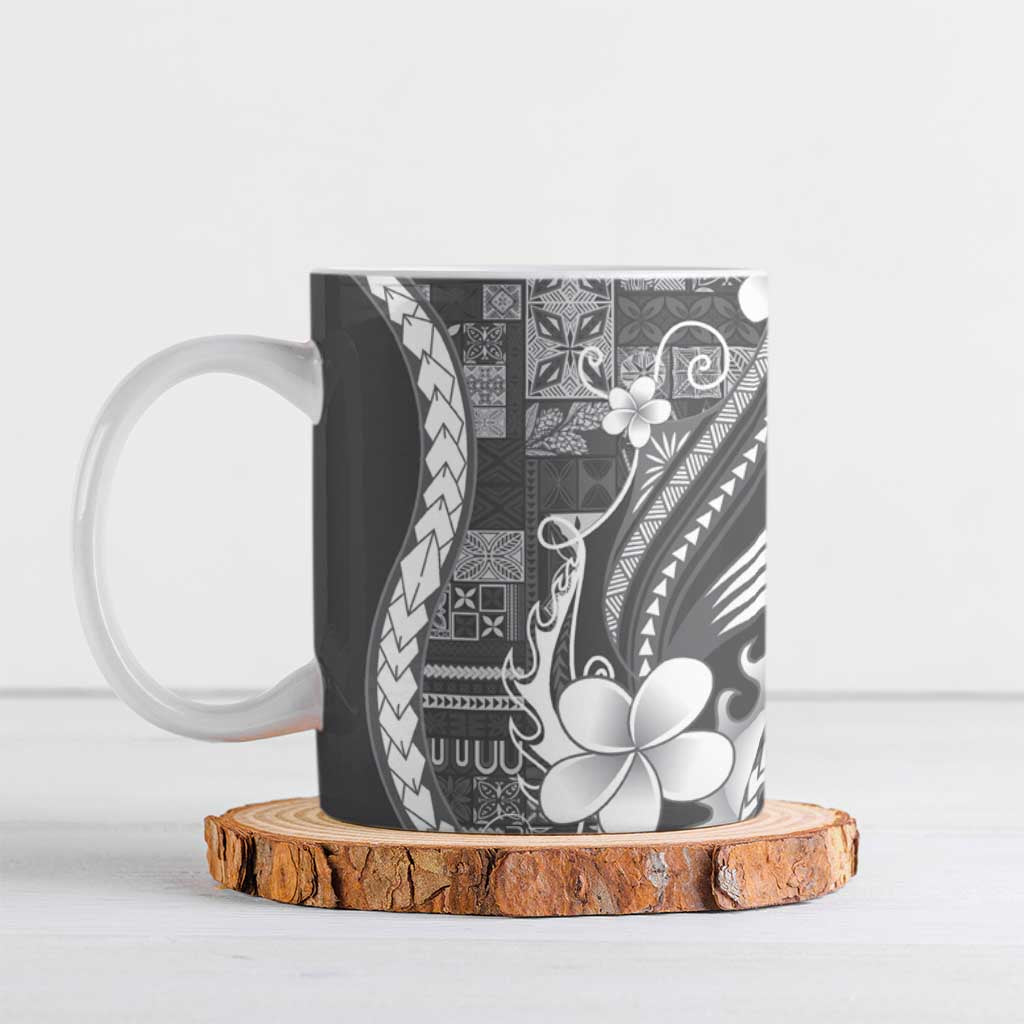 Samoa Siapo Tribal Pattern Ceramic Mug Light Gray Polynesian Plumeria Tapa Motif LT9 Gray - Polynesian Pride
