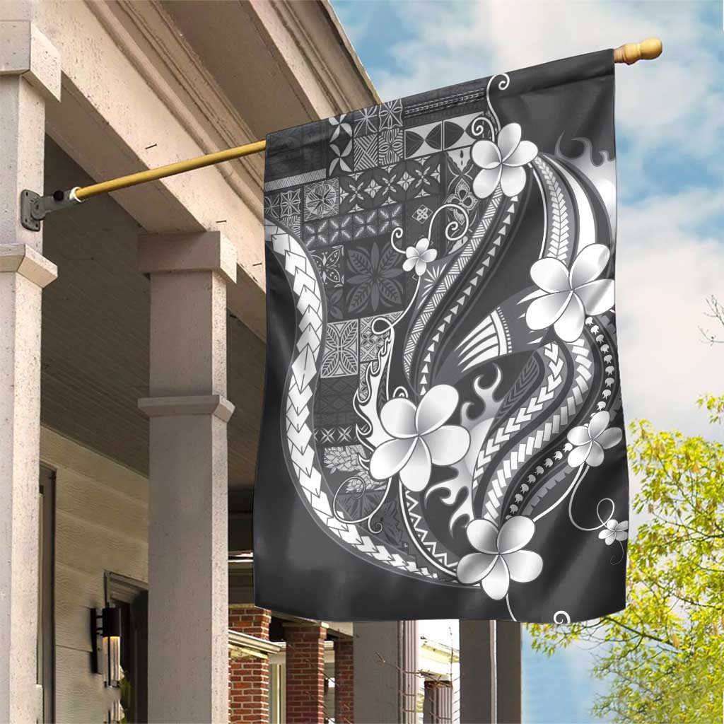 Samoa Siapo Tribal Pattern Garden Flag Light Gray Polynesian Plumeria Tapa Motif LT9 House Flag Gray - Polynesian Pride