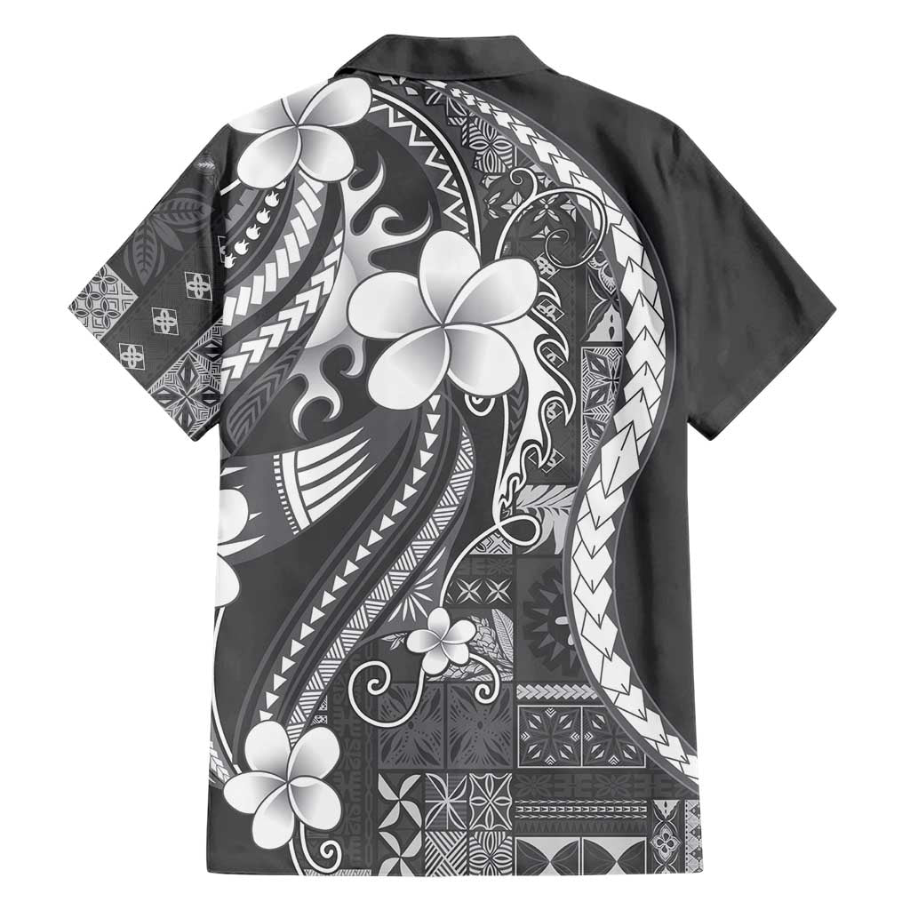 Samoa Siapo Tribal Pattern Hawaiian Shirt Light Gray Polynesian Plumeria Tapa Motif LT9 - Polynesian Pride