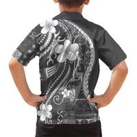 Samoa Siapo Tribal Pattern Hawaiian Shirt Light Gray Polynesian Plumeria Tapa Motif LT9 - Polynesian Pride