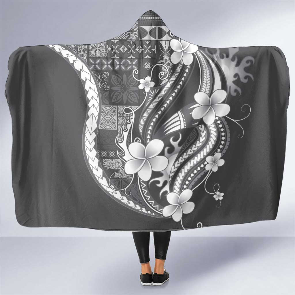 Samoa Siapo Tribal Pattern Hooded Blanket Light Gray Polynesian Plumeria Tapa Motif LT9 One Size Gray - Polynesian Pride