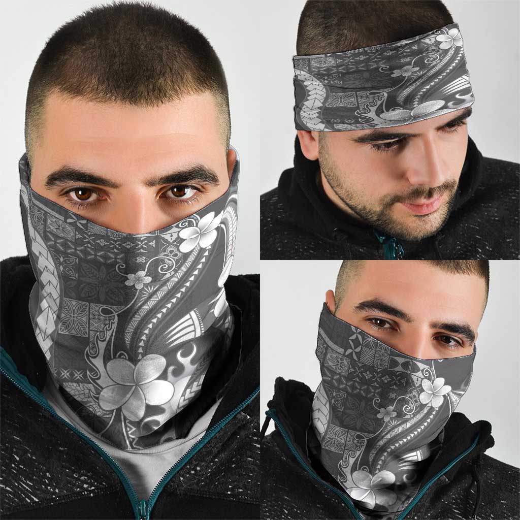 Samoa Siapo Tribal Pattern Neck Gaiter Light Gray Polynesian Plumeria Tapa Motif LT9 - Polynesian Pride