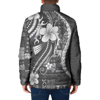 Samoa Siapo Tribal Pattern Padded Jacket Light Gray Polynesian Plumeria Tapa Motif LT9 - Polynesian Pride