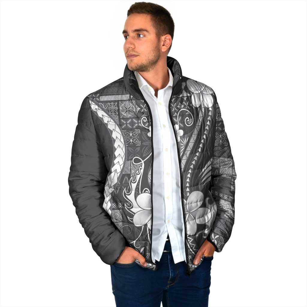 Samoa Siapo Tribal Pattern Padded Jacket Light Gray Polynesian Plumeria Tapa Motif LT9 - Polynesian Pride