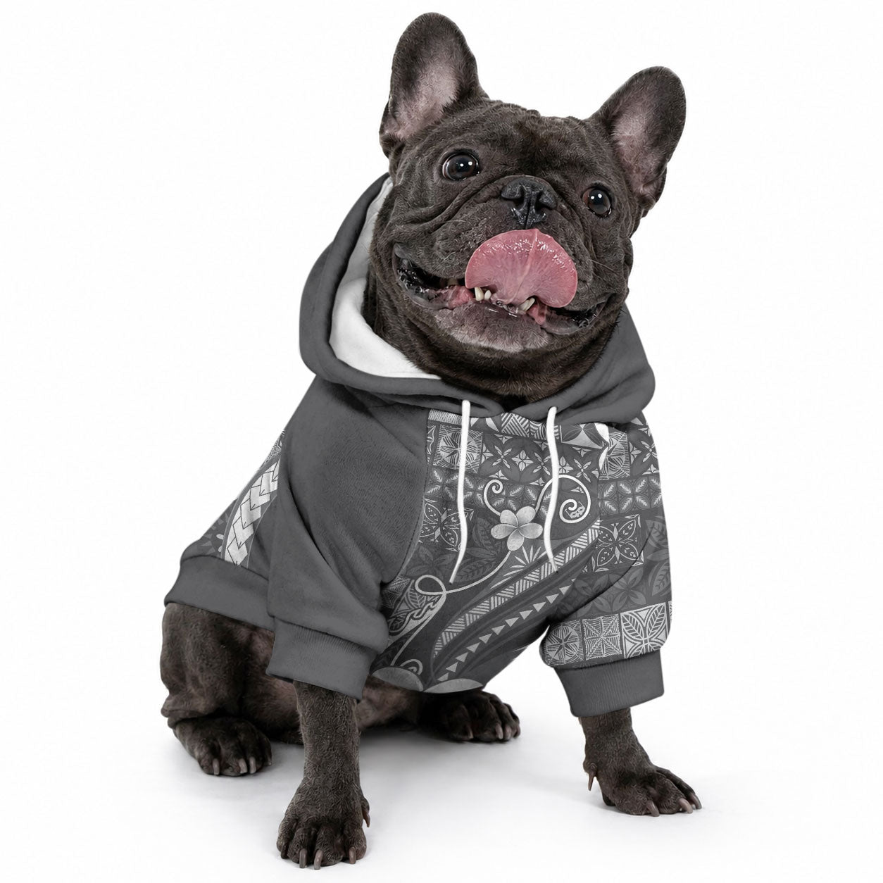 Samoa Siapo Tribal Pattern Pet Hoodie Light Gray Polynesian Plumeria Tapa Motif LT9 - Polynesian Pride