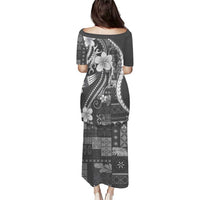 Samoa Siapo Tribal Pattern Puletasi Light Gray Polynesian Plumeria Tapa Motif LT9 - Polynesian Pride