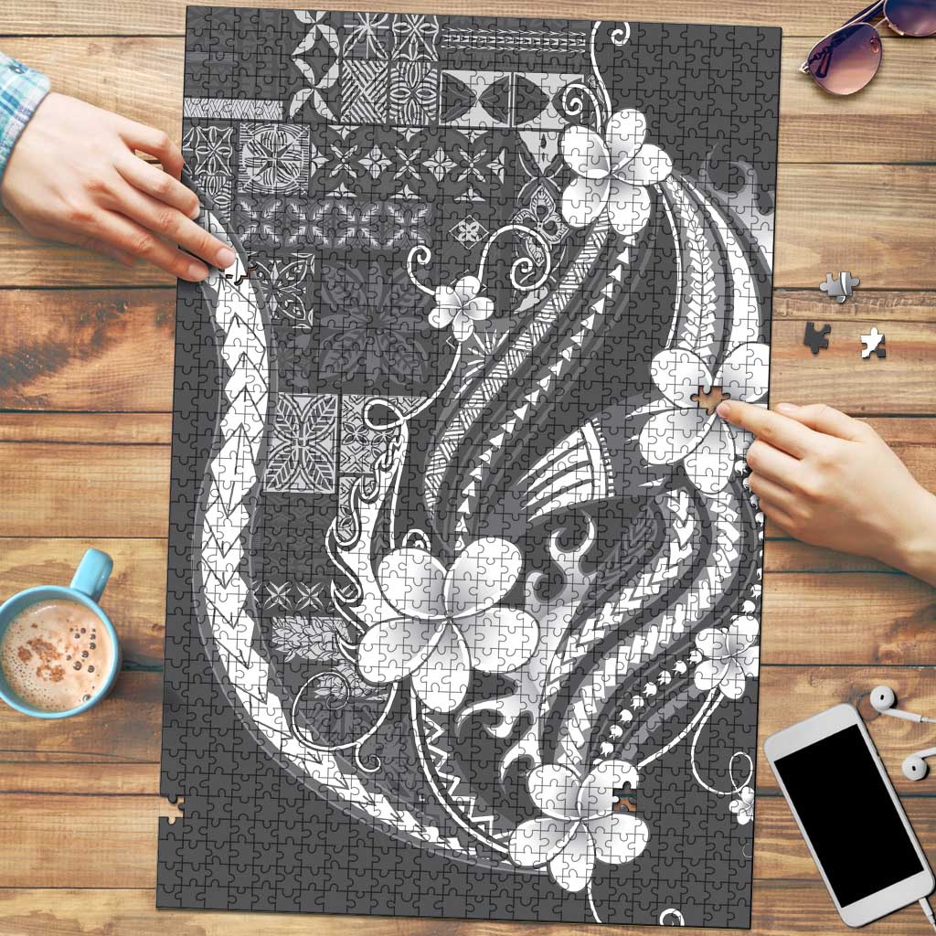Samoa Siapo Tribal Pattern Puzzle Light Gray Polynesian Plumeria Tapa Motif LT9 Gray - Polynesian Pride