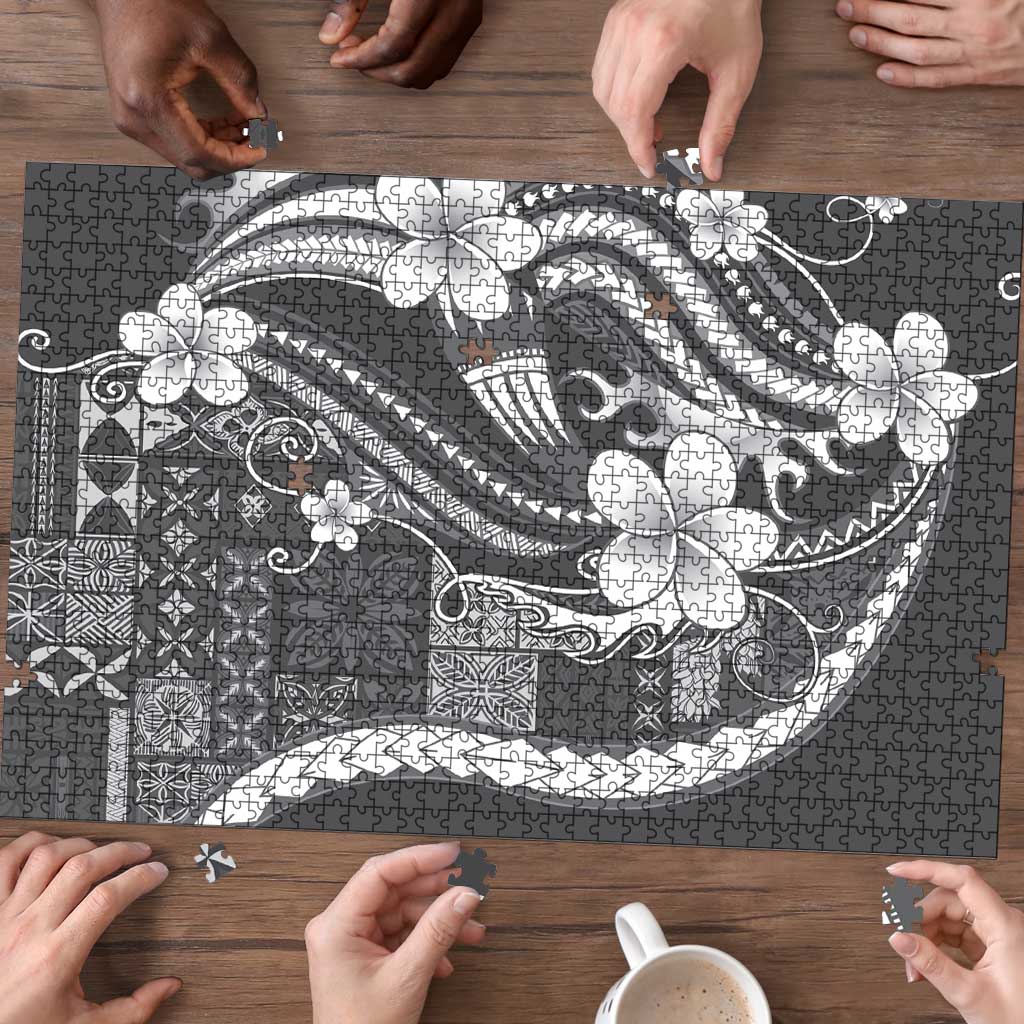 Samoa Siapo Tribal Pattern Puzzle Light Gray Polynesian Plumeria Tapa Motif LT9 - Polynesian Pride