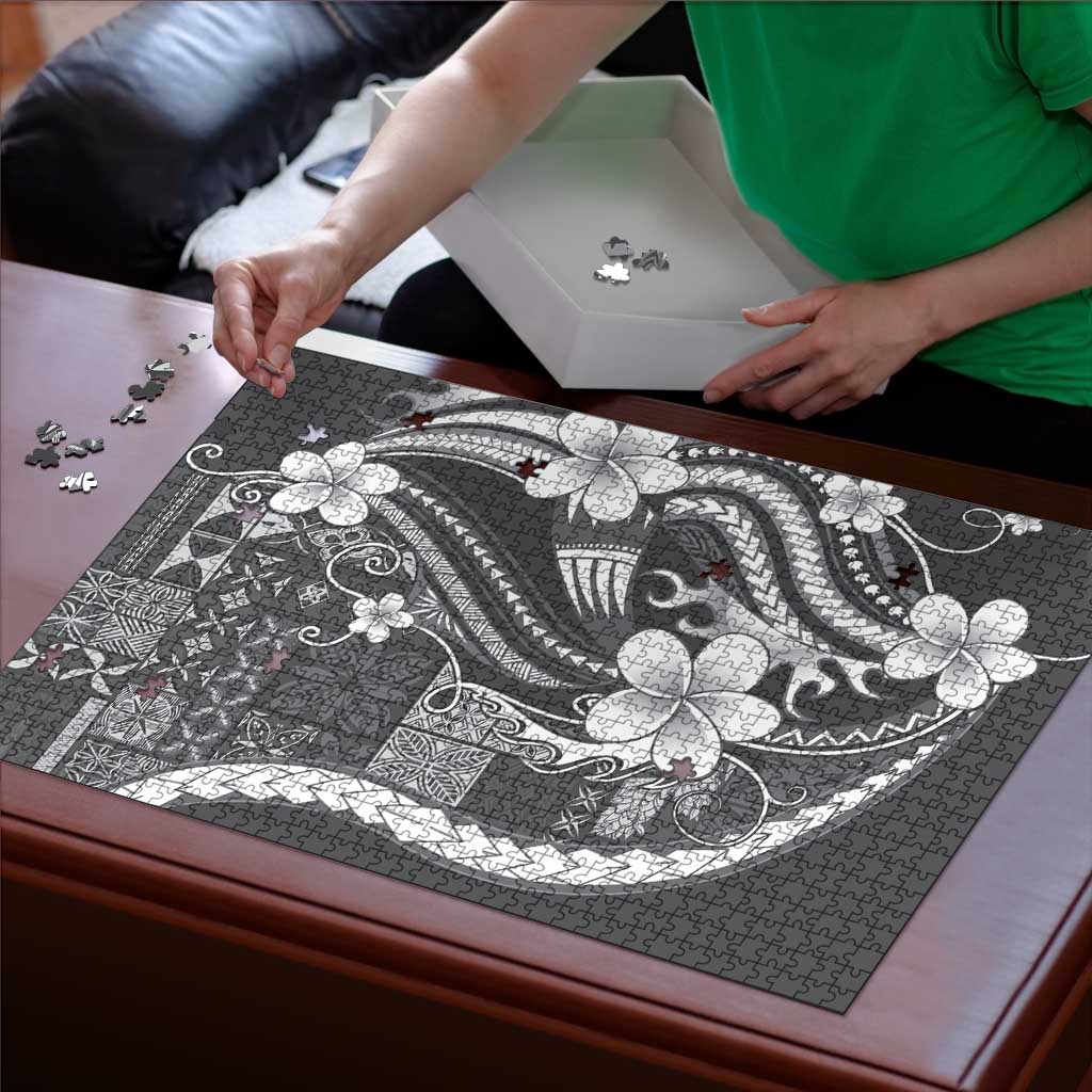Samoa Siapo Tribal Pattern Puzzle Light Gray Polynesian Plumeria Tapa Motif LT9 - Polynesian Pride