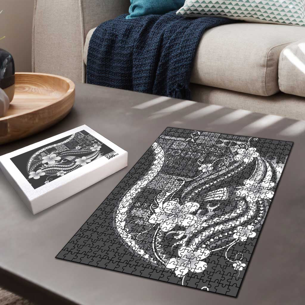 Samoa Siapo Tribal Pattern Puzzle Light Gray Polynesian Plumeria Tapa Motif LT9 - Polynesian Pride