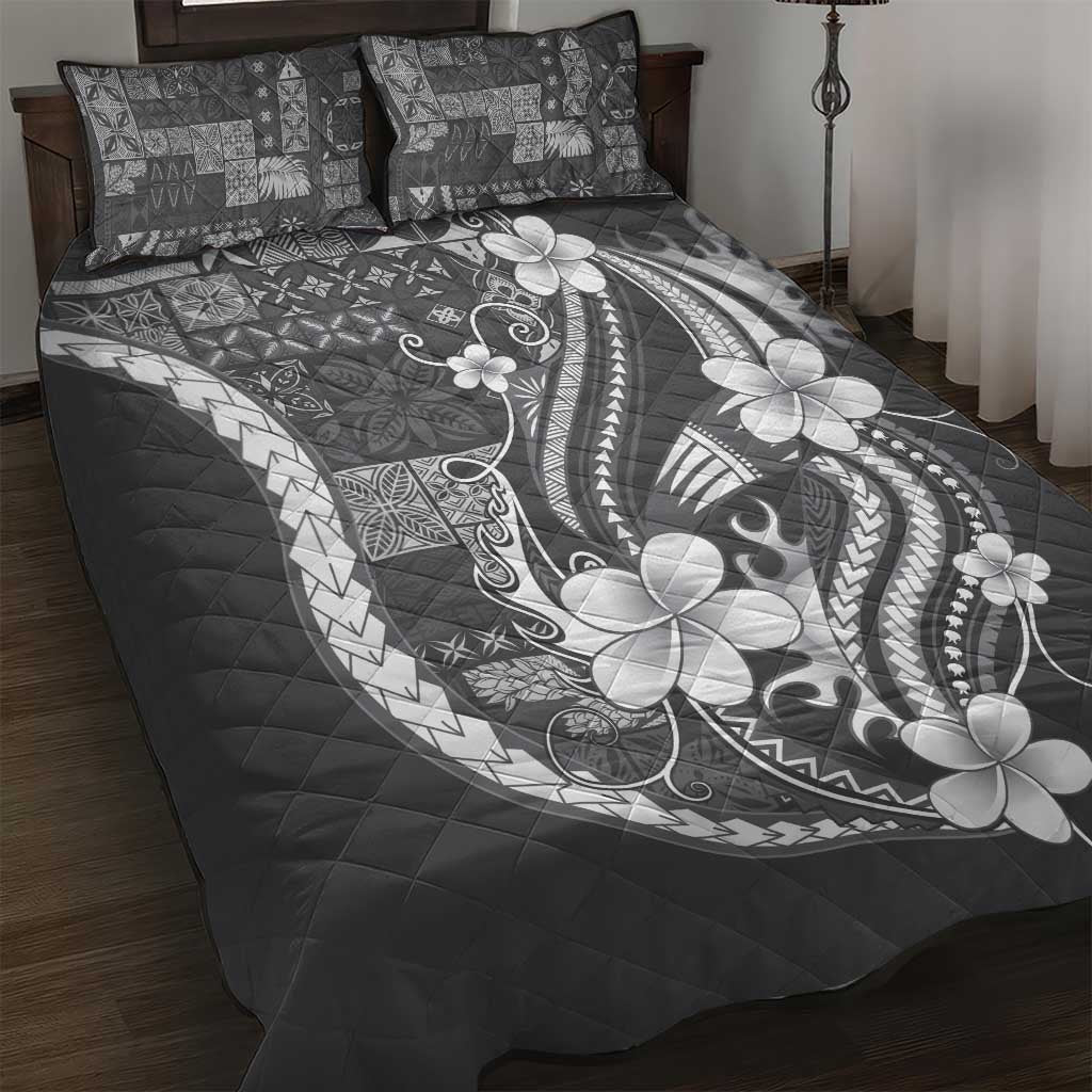 Samoa Siapo Tribal Pattern Quilt Bed Set Light Gray Polynesian Plumeria Tapa Motif LT9 Gray - Polynesian Pride