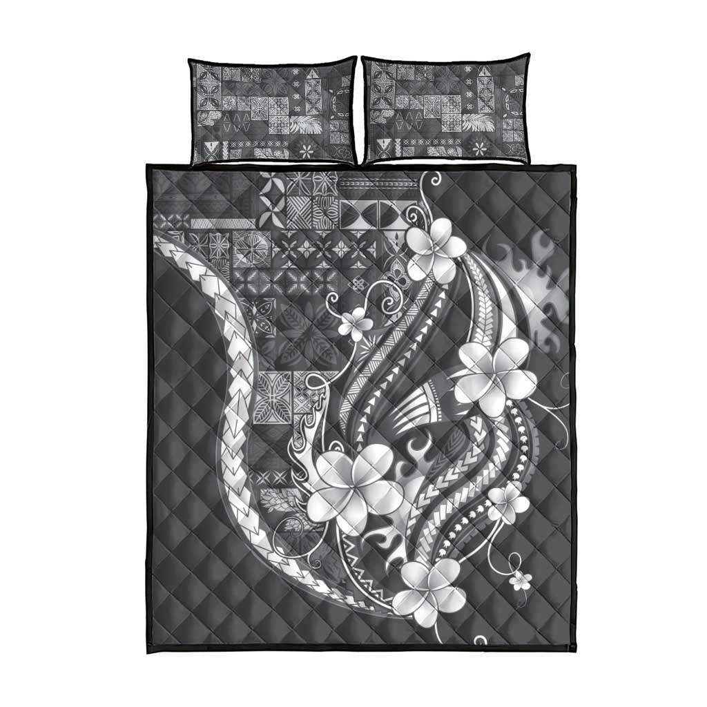Samoa Siapo Tribal Pattern Quilt Bed Set Light Gray Polynesian Plumeria Tapa Motif LT9 - Polynesian Pride