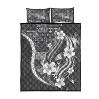 Samoa Siapo Tribal Pattern Quilt Bed Set Light Gray Polynesian Plumeria Tapa Motif LT9 - Polynesian Pride