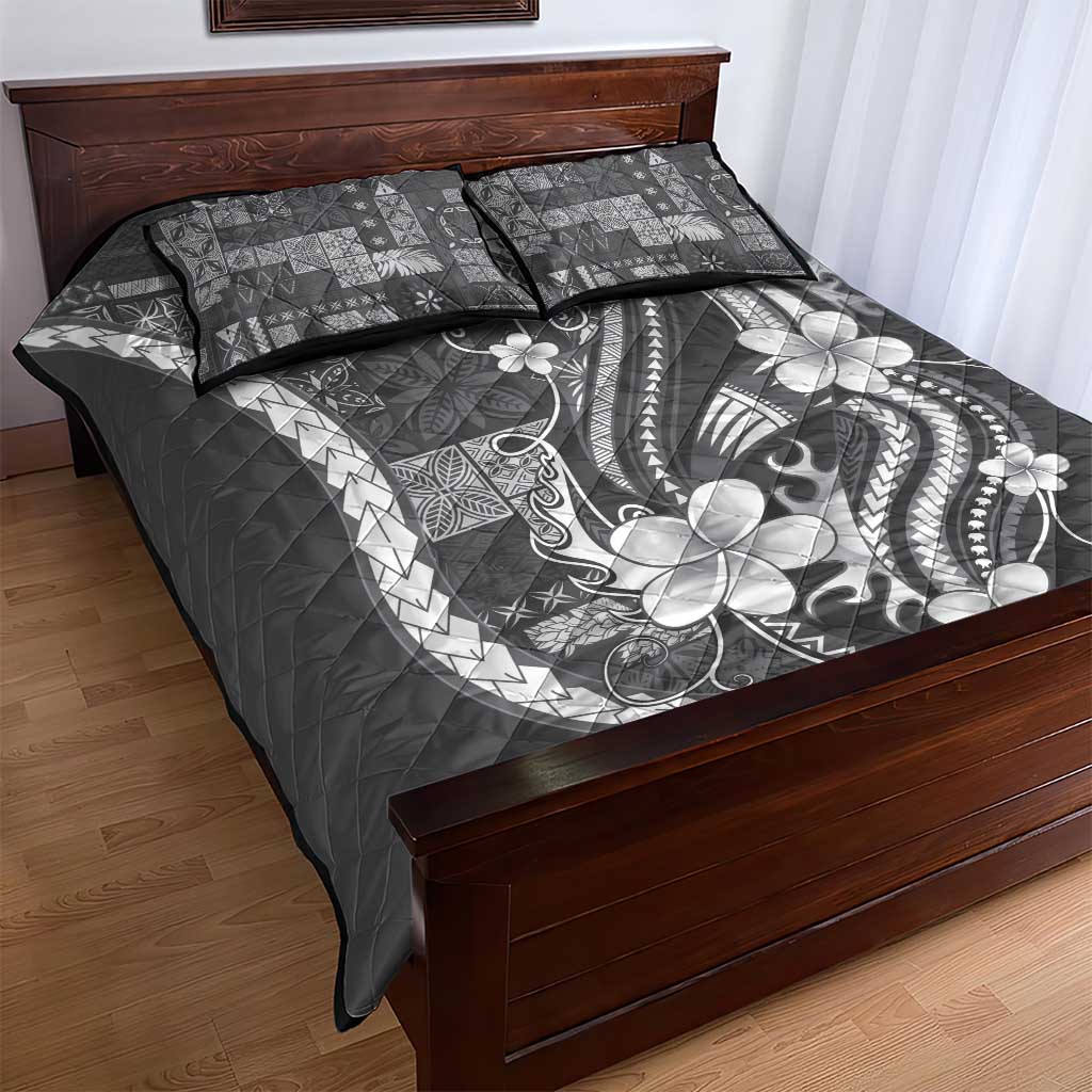 Samoa Siapo Tribal Pattern Quilt Bed Set Light Gray Polynesian Plumeria Tapa Motif LT9 - Polynesian Pride
