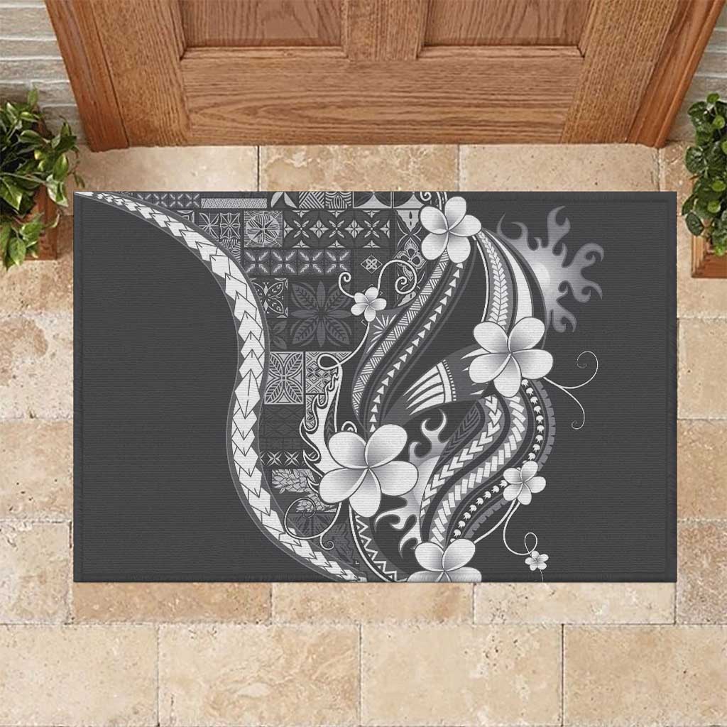 Samoa Siapo Tribal Pattern Rubber Doormat Light Gray Polynesian Plumeria Tapa Motif LT9 Gray - Polynesian Pride