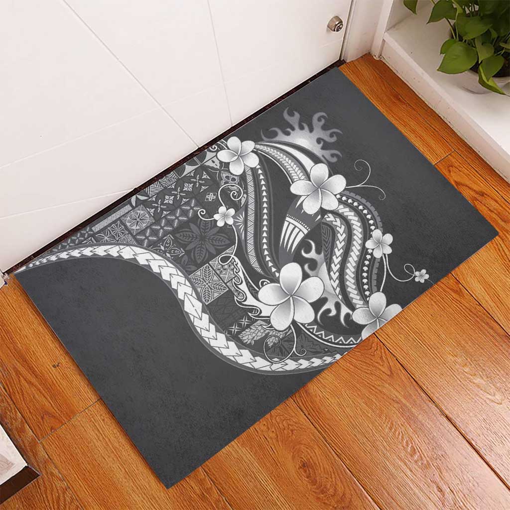 Samoa Siapo Tribal Pattern Rubber Doormat Light Gray Polynesian Plumeria Tapa Motif LT9 - Polynesian Pride