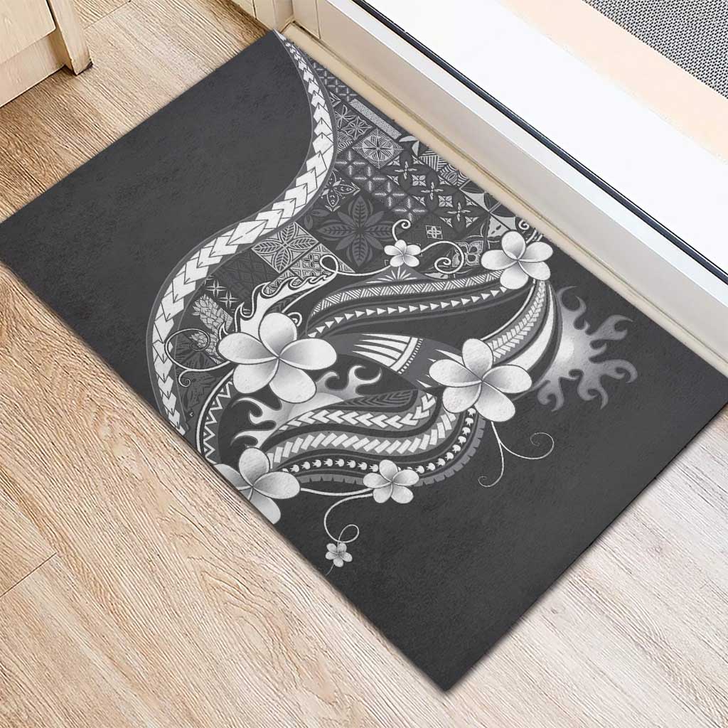 Samoa Siapo Tribal Pattern Rubber Doormat Light Gray Polynesian Plumeria Tapa Motif LT9 - Polynesian Pride