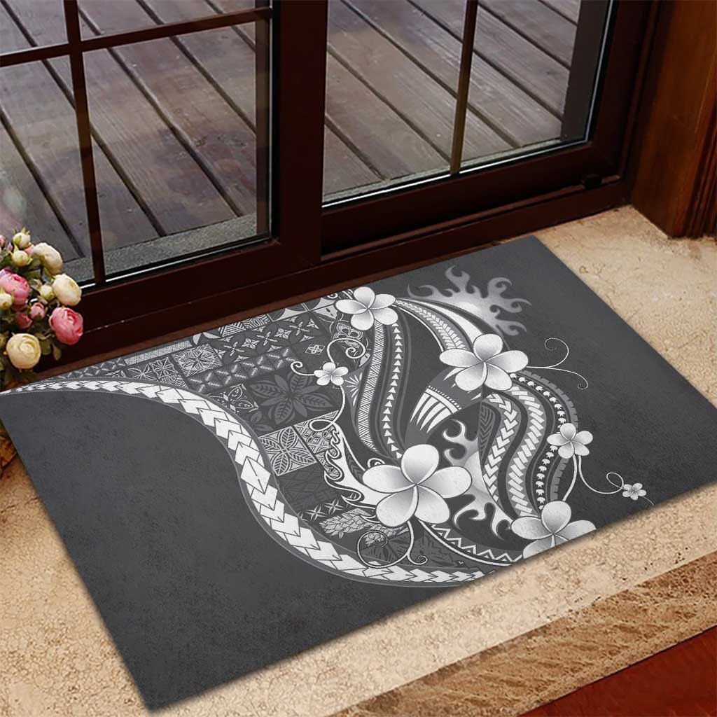 Samoa Siapo Tribal Pattern Rubber Doormat Light Gray Polynesian Plumeria Tapa Motif LT9 - Polynesian Pride