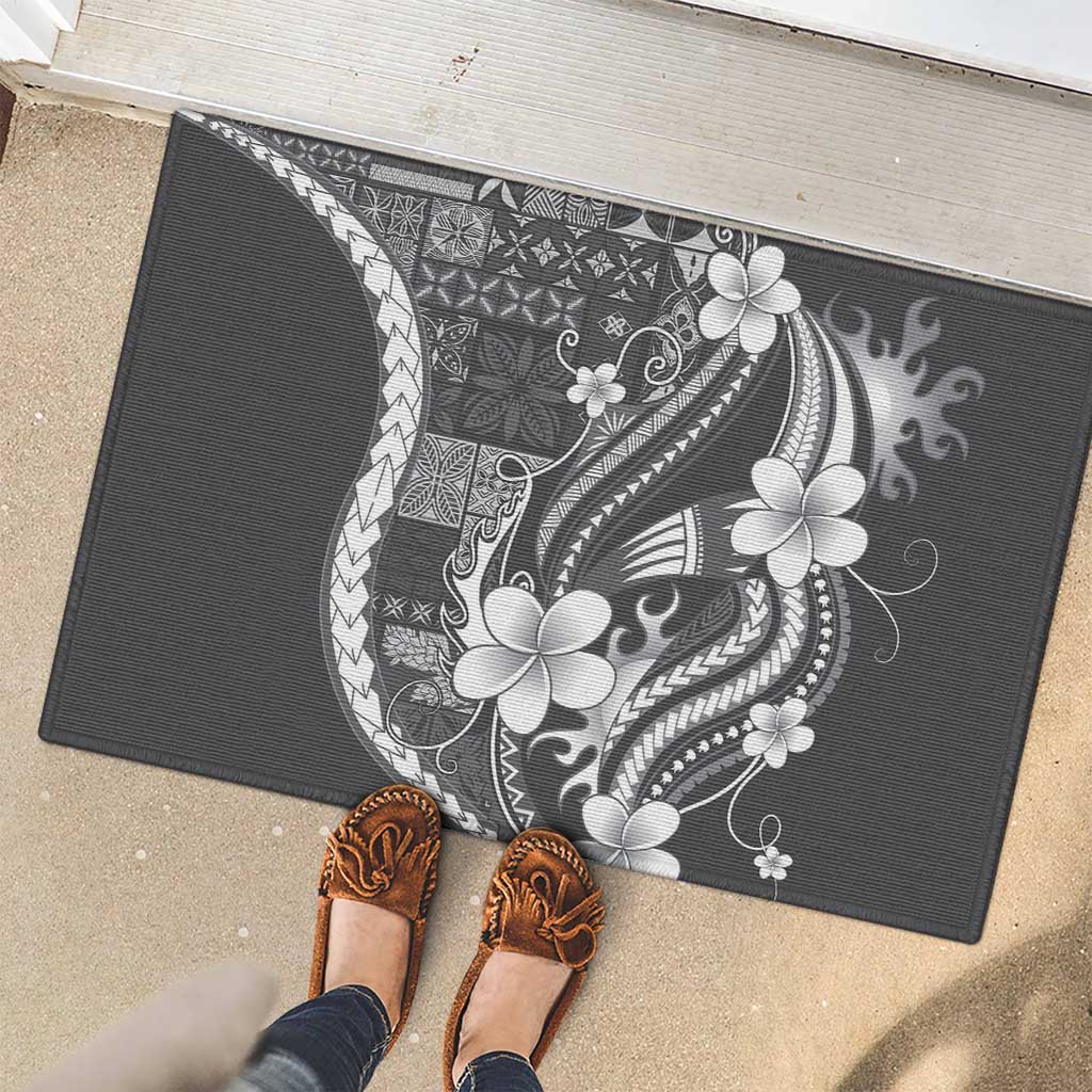 Samoa Siapo Tribal Pattern Rubber Doormat Light Gray Polynesian Plumeria Tapa Motif LT9 - Polynesian Pride