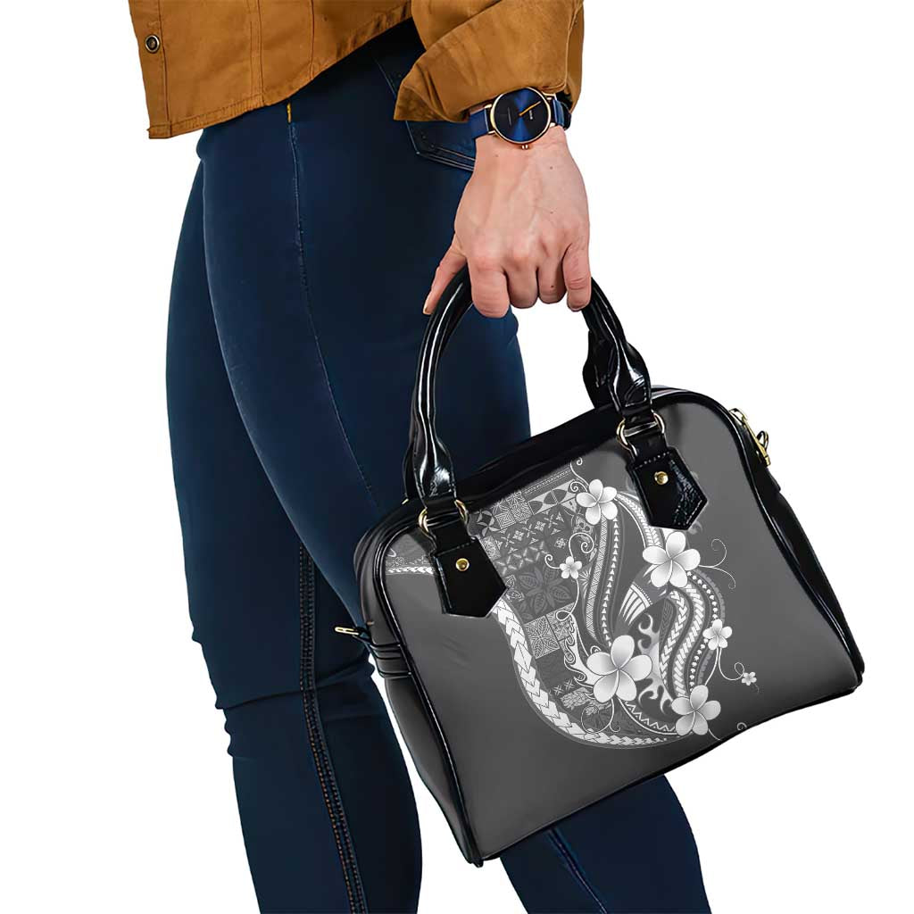 Samoa Siapo Tribal Pattern Shoulder Handbag Light Gray Polynesian Plumeria Tapa Motif LT9 - Polynesian Pride