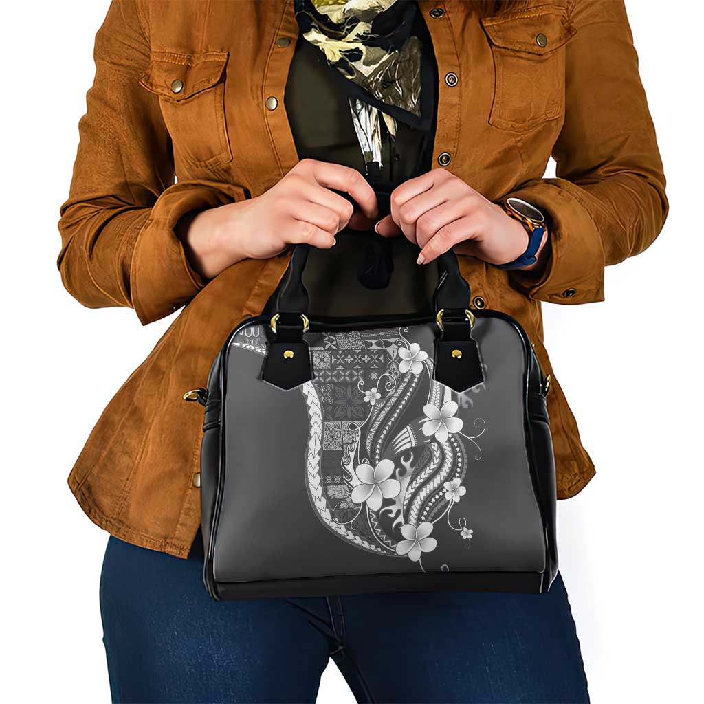 Samoa Siapo Tribal Pattern Shoulder Handbag Light Gray Polynesian Plumeria Tapa Motif LT9 - Polynesian Pride