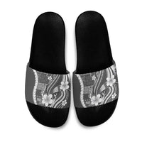 Samoa Siapo Tribal Pattern Slide Sandals Light Gray Polynesian Plumeria Tapa Motif LT9 Gray - Polynesian Pride