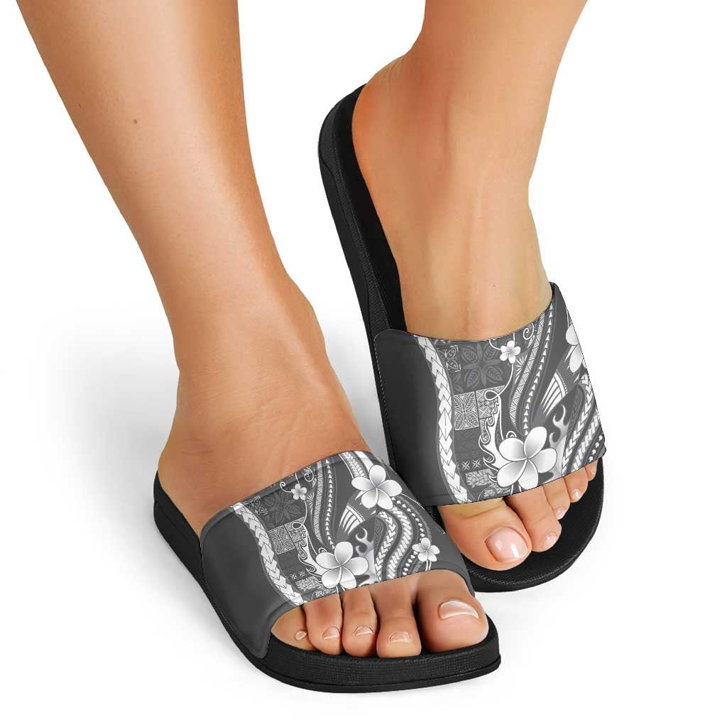 Samoa Siapo Tribal Pattern Slide Sandals Light Gray Polynesian Plumeria Tapa Motif LT9 - Polynesian Pride