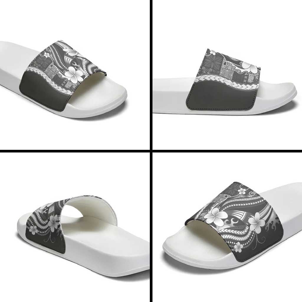 Samoa Siapo Tribal Pattern Slide Sandals Light Gray Polynesian Plumeria Tapa Motif LT9 - Polynesian Pride