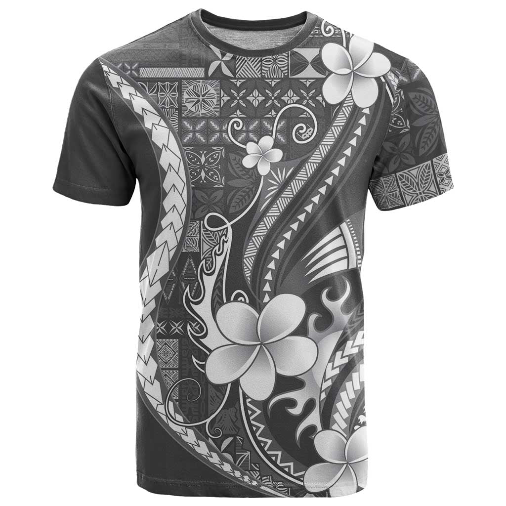Samoa Siapo Tribal Pattern T Shirt Light Gray Polynesian Plumeria Tapa Motif LT9 Gray - Polynesian Pride