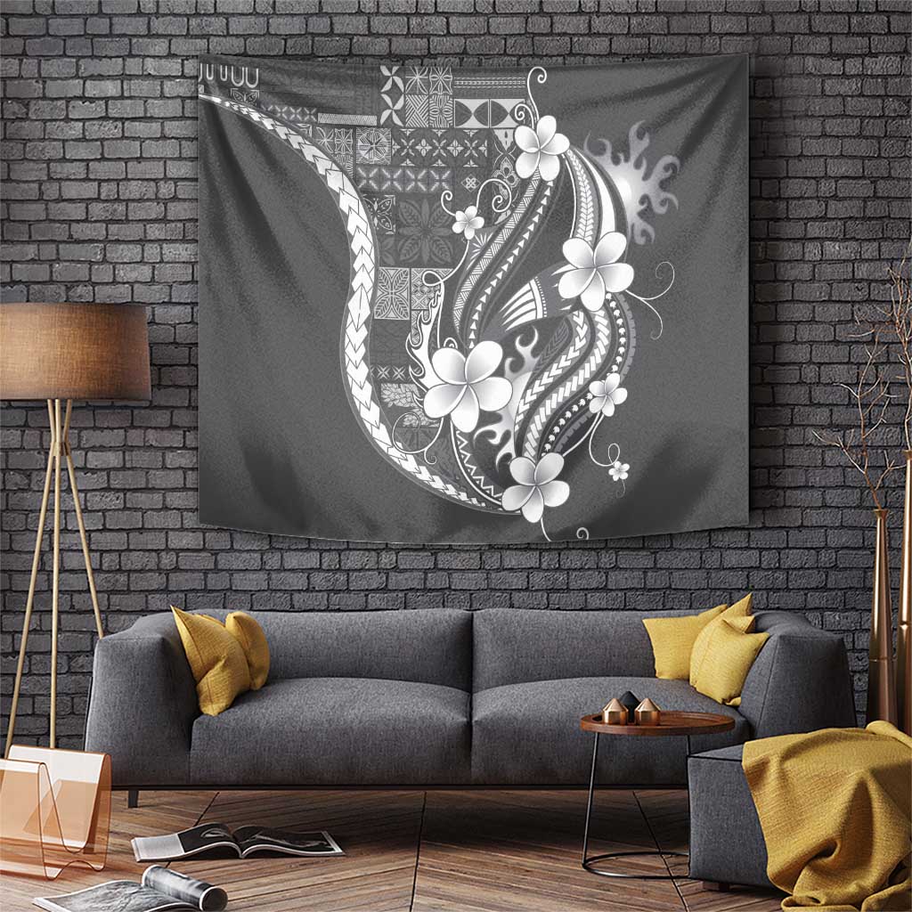 Samoa Siapo Tribal Pattern Tapestry Light Gray Polynesian Plumeria Tapa Motif LT9 Gray - Polynesian Pride