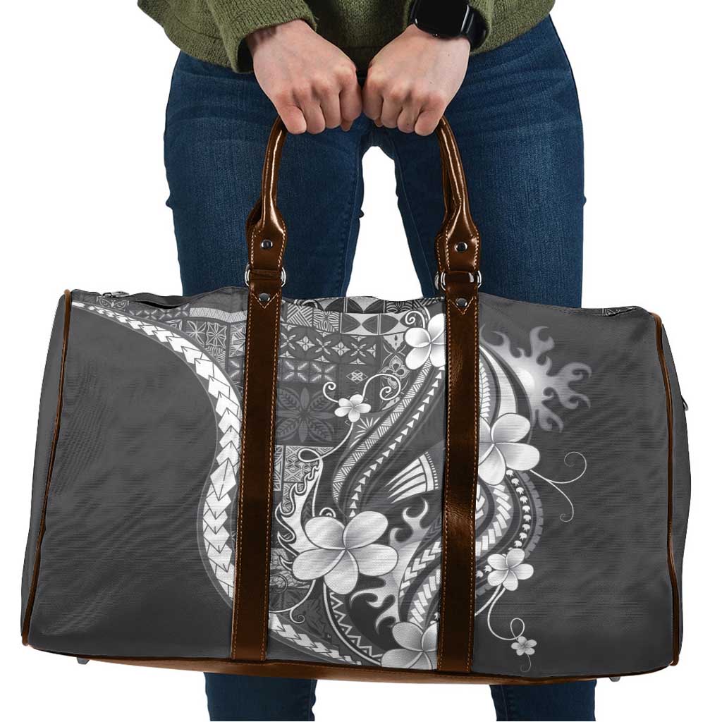 Samoa Siapo Tribal Pattern Travel Bag Light Gray Polynesian Plumeria Tapa Motif LT9 Gray - Polynesian Pride