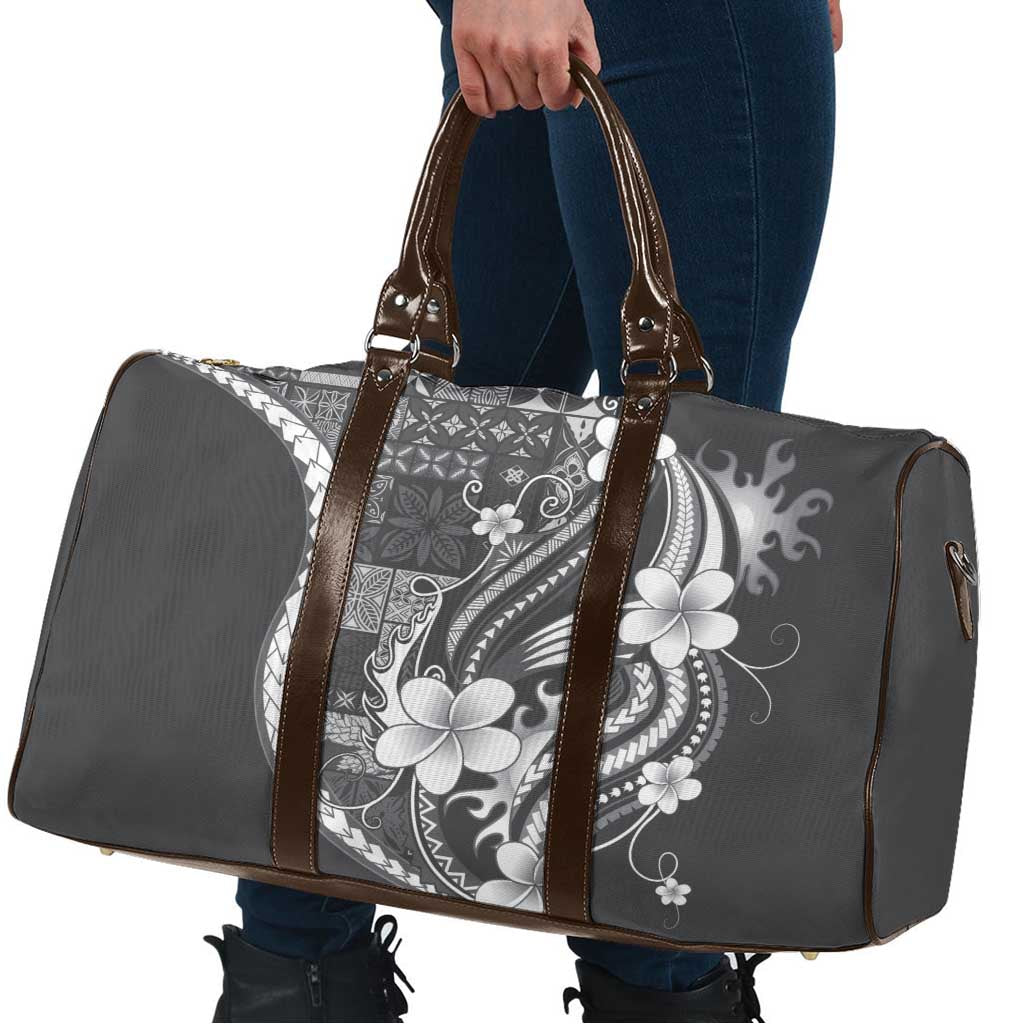 Samoa Siapo Tribal Pattern Travel Bag Light Gray Polynesian Plumeria Tapa Motif LT9 - Polynesian Pride