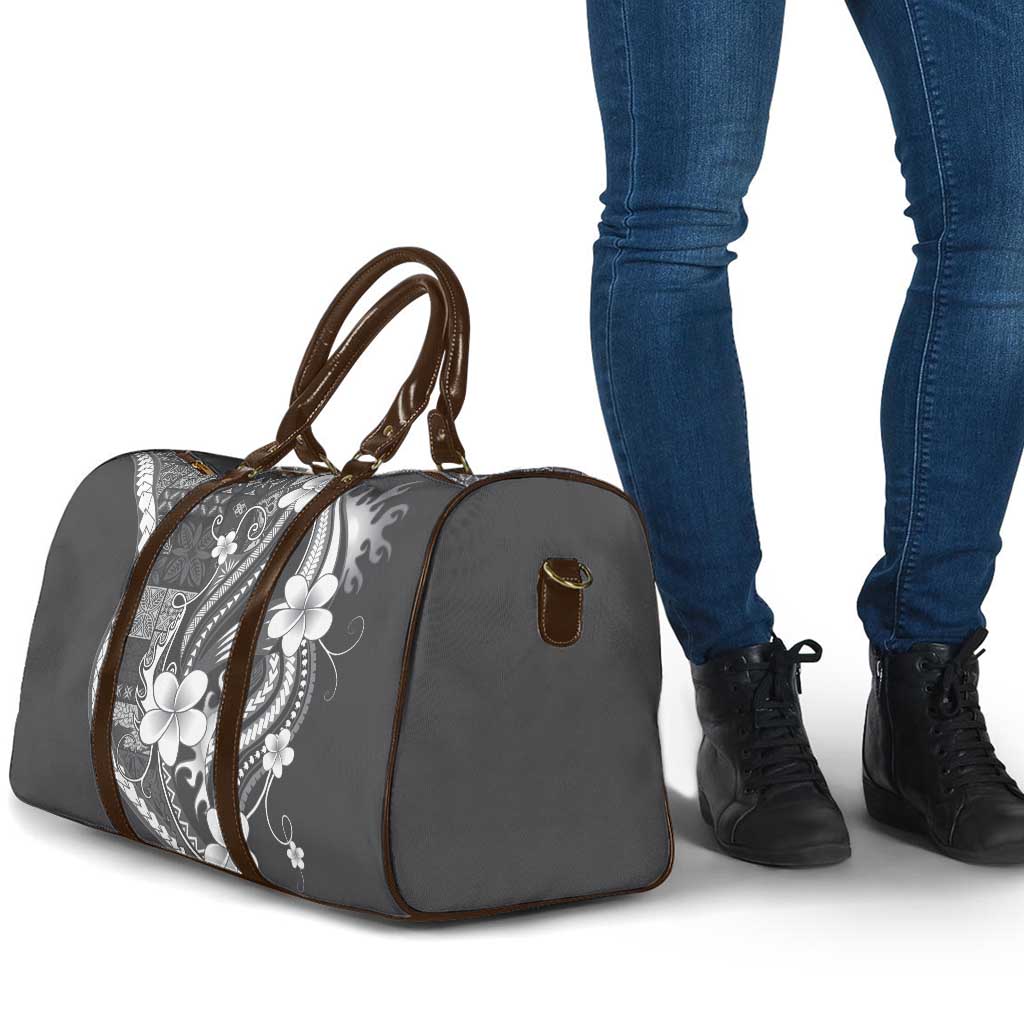 Samoa Siapo Tribal Pattern Travel Bag Light Gray Polynesian Plumeria Tapa Motif LT9 - Polynesian Pride