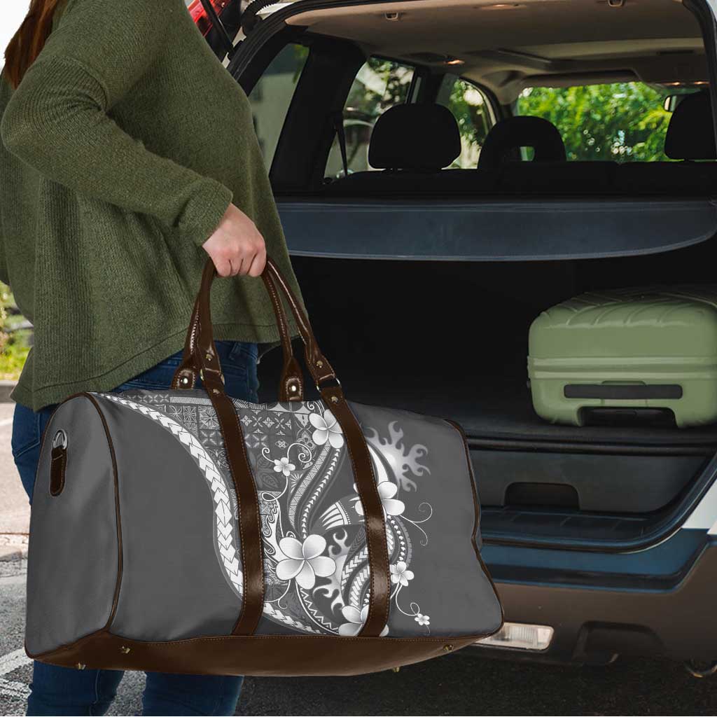 Samoa Siapo Tribal Pattern Travel Bag Light Gray Polynesian Plumeria Tapa Motif LT9 - Polynesian Pride