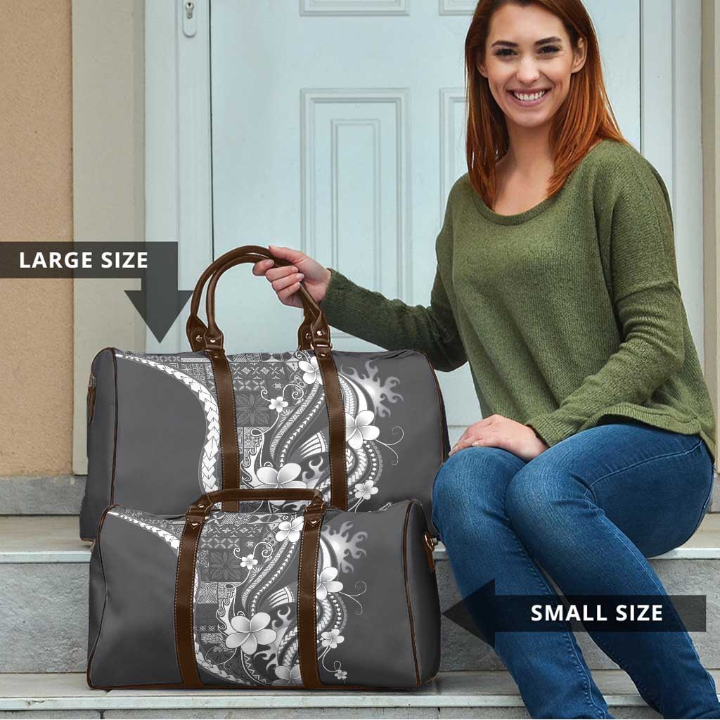 Samoa Siapo Tribal Pattern Travel Bag Light Gray Polynesian Plumeria Tapa Motif LT9 - Polynesian Pride