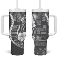 Samoa Siapo Tribal Pattern Tumbler With Handle Light Gray Polynesian Plumeria Tapa Motif LT9 One Size: 40 oz Gray - Polynesian Pride