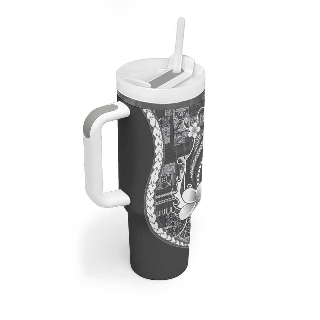 Samoa Siapo Tribal Pattern Tumbler With Handle Light Gray Polynesian Plumeria Tapa Motif LT9 - Polynesian Pride